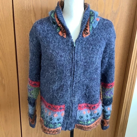 American South Side Sweaters - American South Side Blue Acrylic Zip-Up Hoodie Sz-M